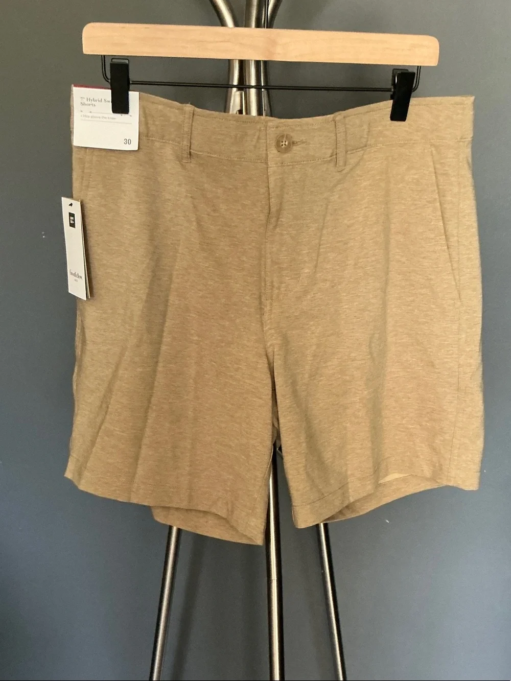 Tan Swim Flat-Front Stretch Shorts